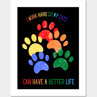 Rainbow cats paws tshirt Posters and Art